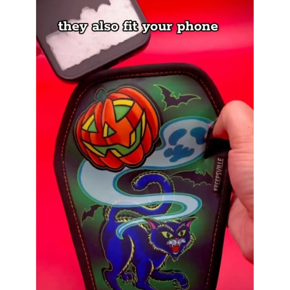 Graves Halloween Coffin Clip Pouch Clip To Bag Or Belt Black Cat Pumpkin Ghost